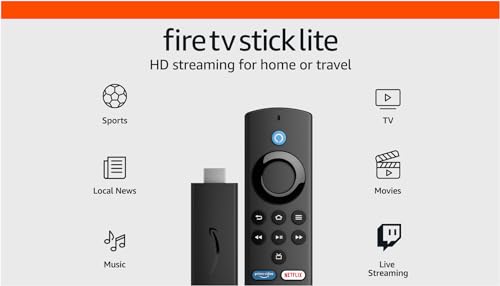 Amazon Fire TV Stick Lite, free and live TV, Alexa Voice Remote Lite, smart home controls, HD streaming